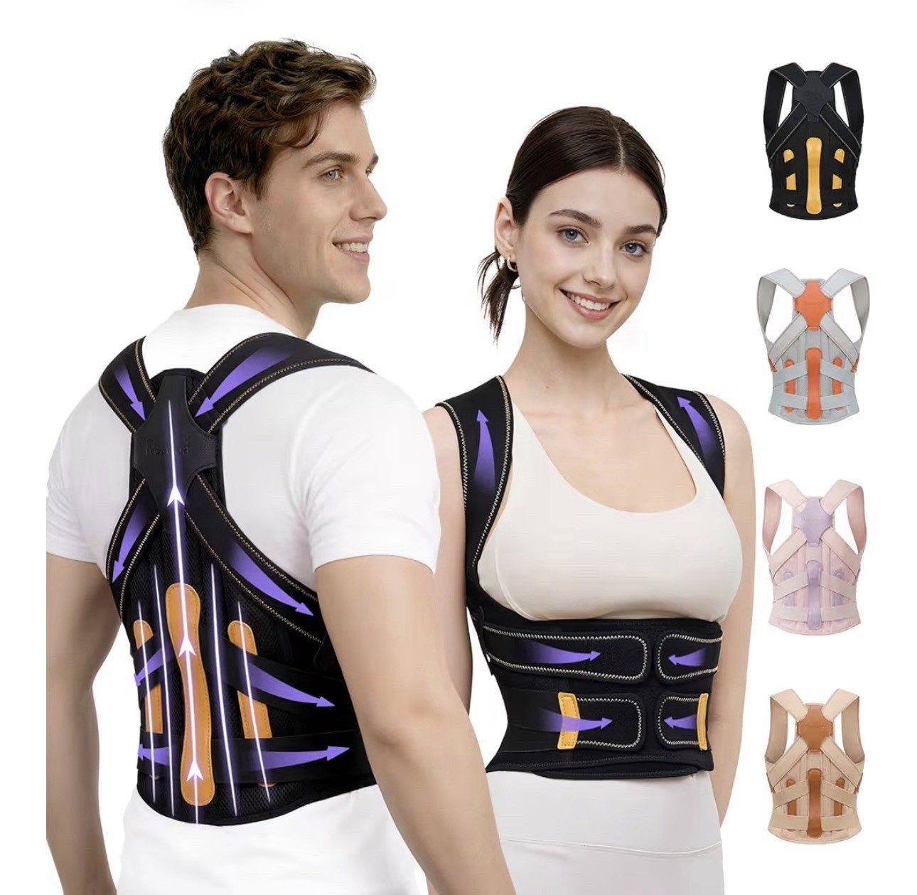 Black Medium Posture Corrector Women/Men 5Full Back Support Brace Rods FSA&HSA