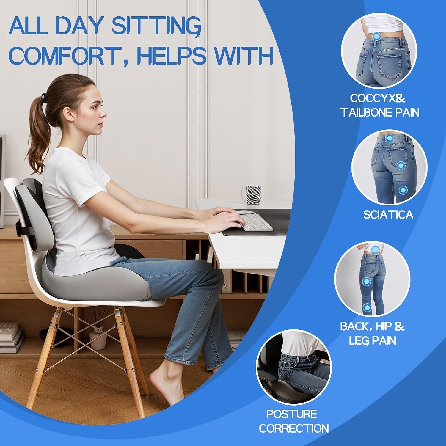 Ergonomic Memory Foam Seat Cushion & Lumbar Support for Sciatica & Back Pain