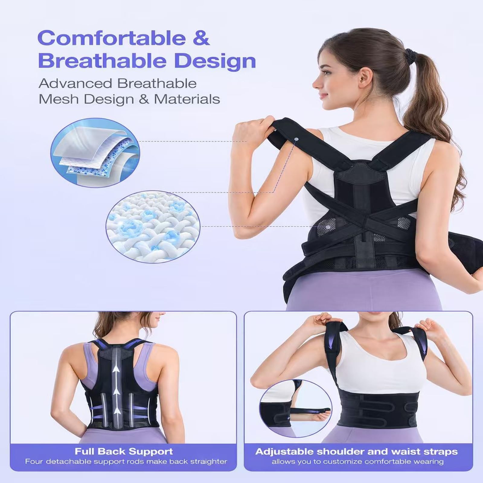 Posture Corrector for Men and â€“ Dual-Zone Elastic Design with Adjustable Stra.