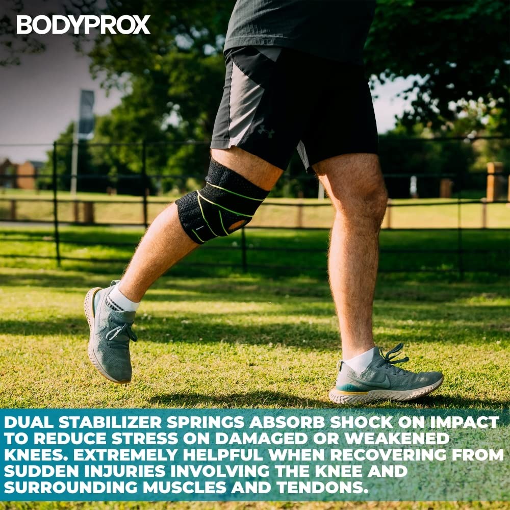 Bodyprox Knee Brace with Side Stabilizers & Patella Gel Pads for Large, Black