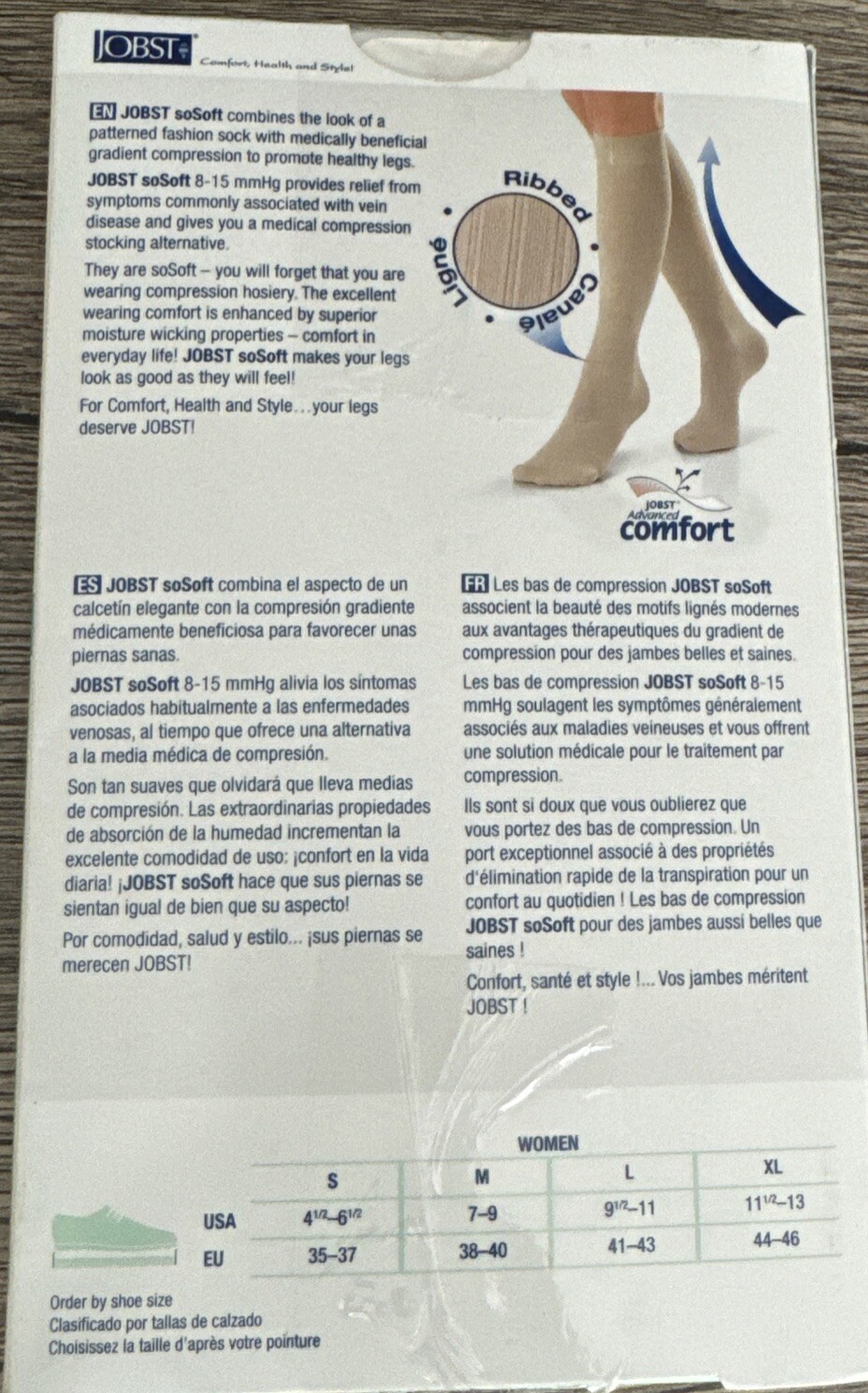 JOBST Womens Large Black soSoft Ribbed Knee High CT 8-15 mmHg 120248-02