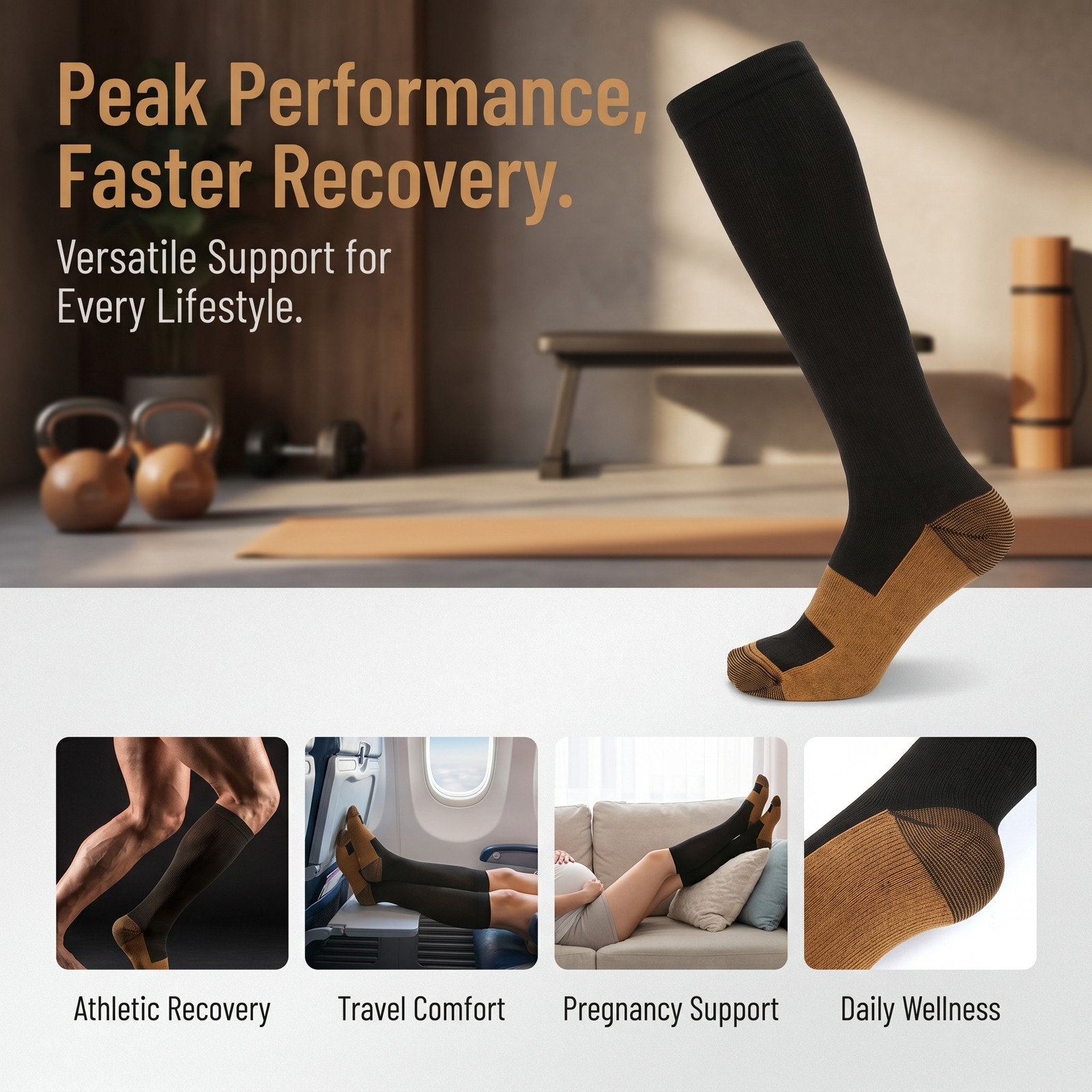 Copper Compression Socks Mens Womens 20-30mmHg Graduated Support S-XXL