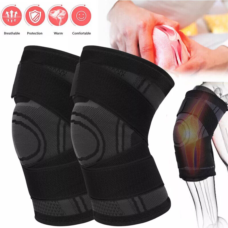 2 × Knee Brace Compression Sleeve w/ Strap Pain Relief Knee Support Arthritis US