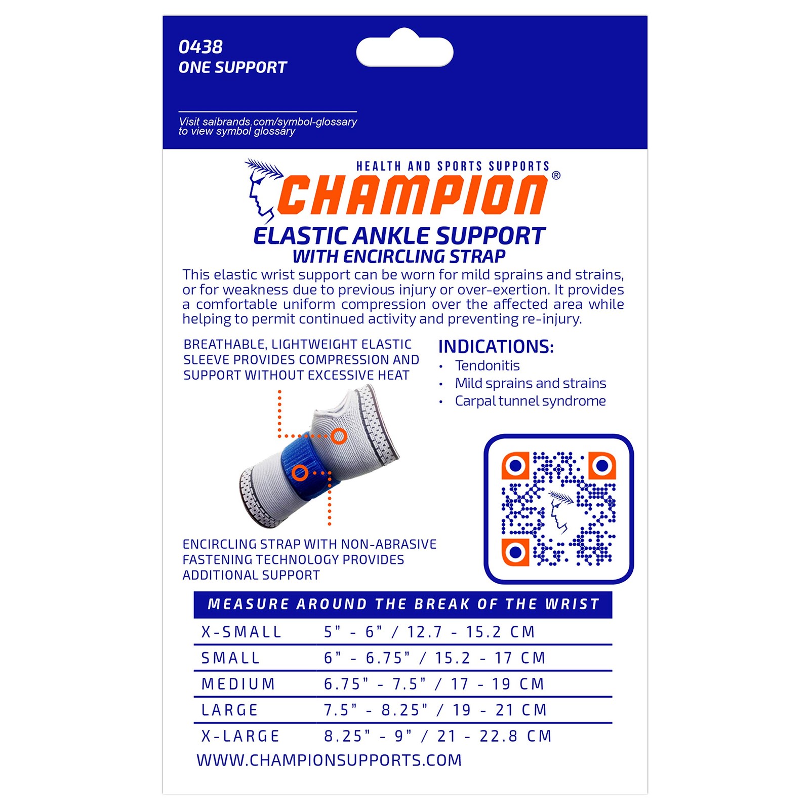 Champion Elastic Wrist Support Compression Sleeve with X-Large, Grey