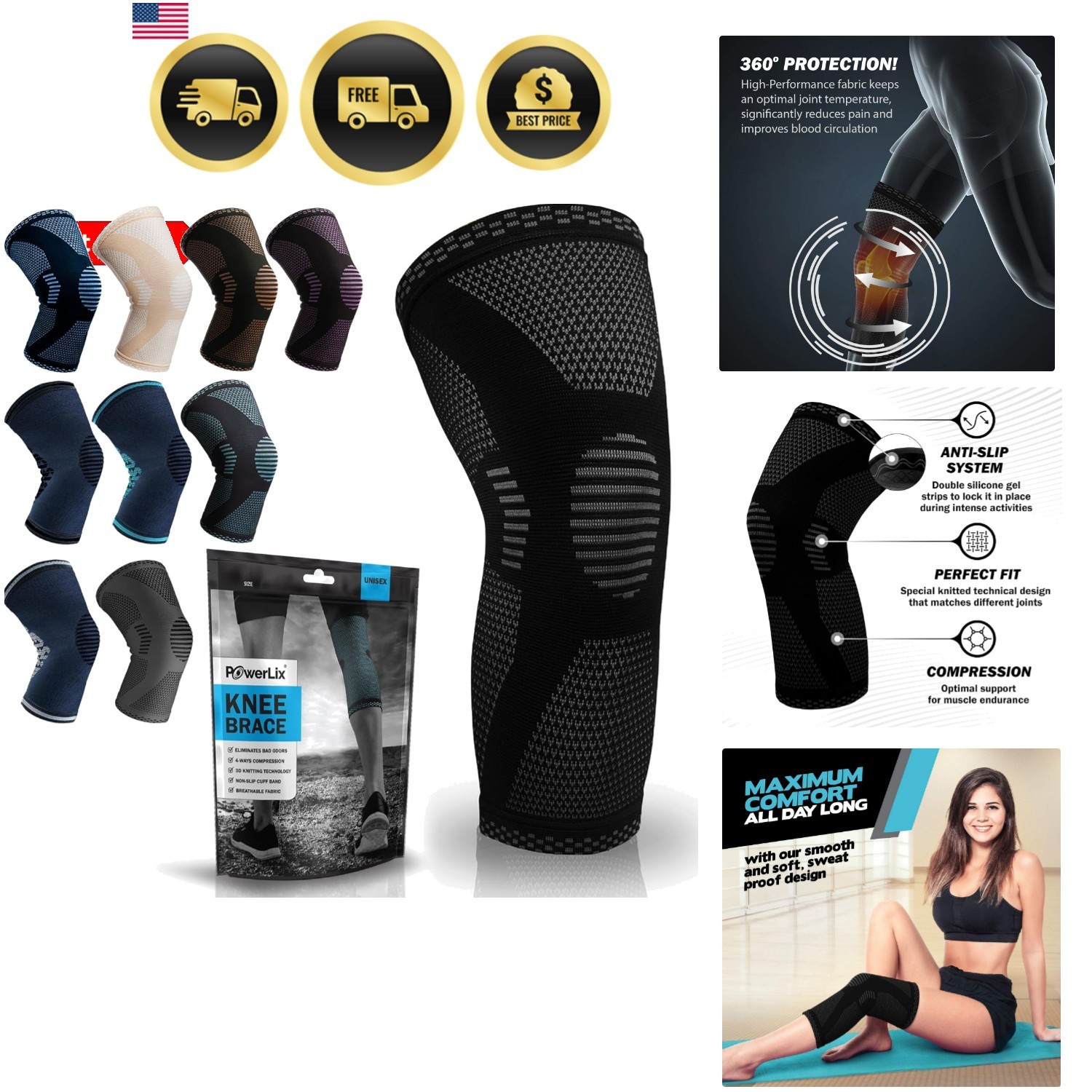 Knee Compression Sleeve – Best for Men & Women – Knee Support for Running, Ba…