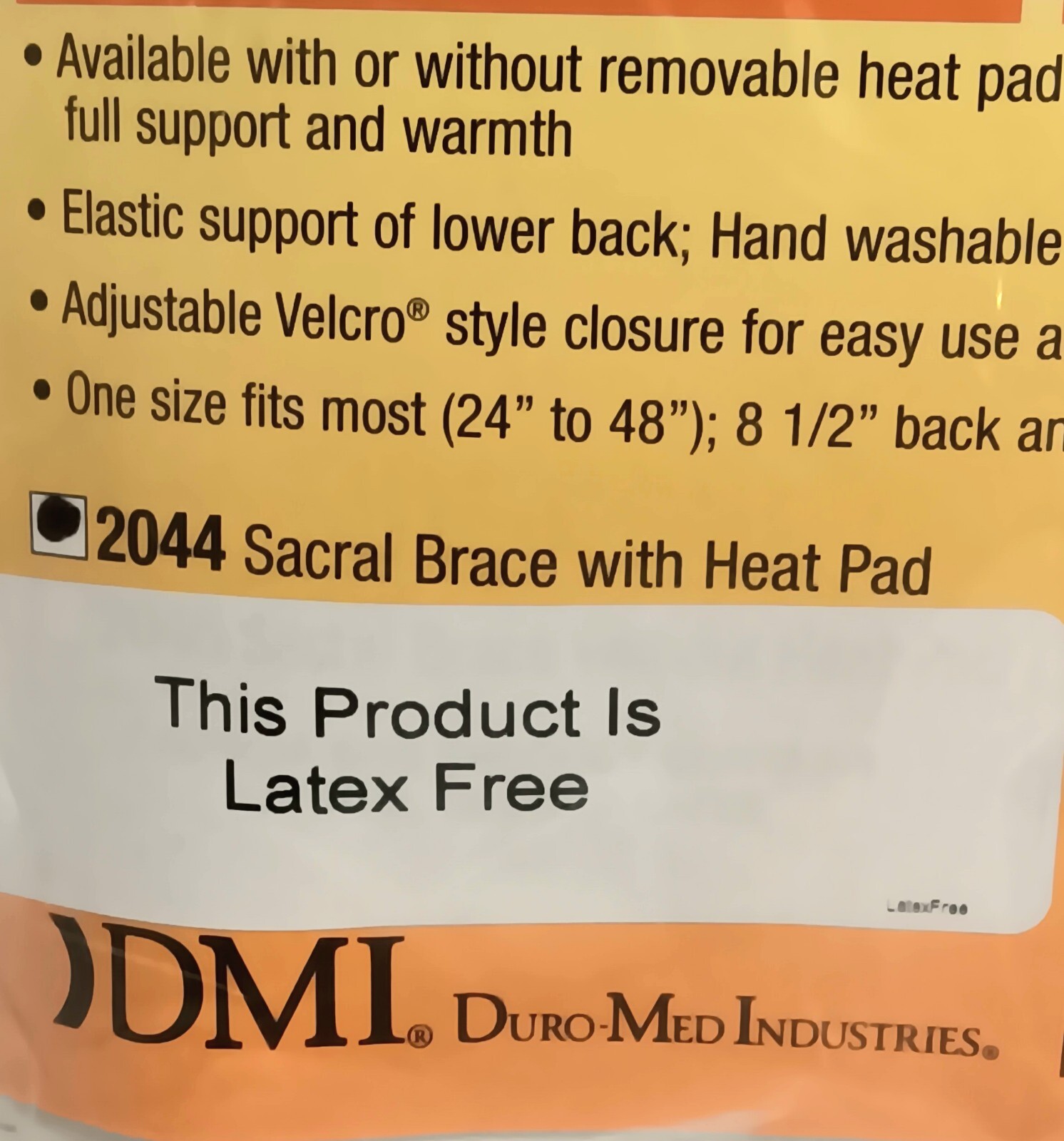 DMI Industries Support Elastic Adjustable Thermal Sacral Brace/Heat Pad 2044 New