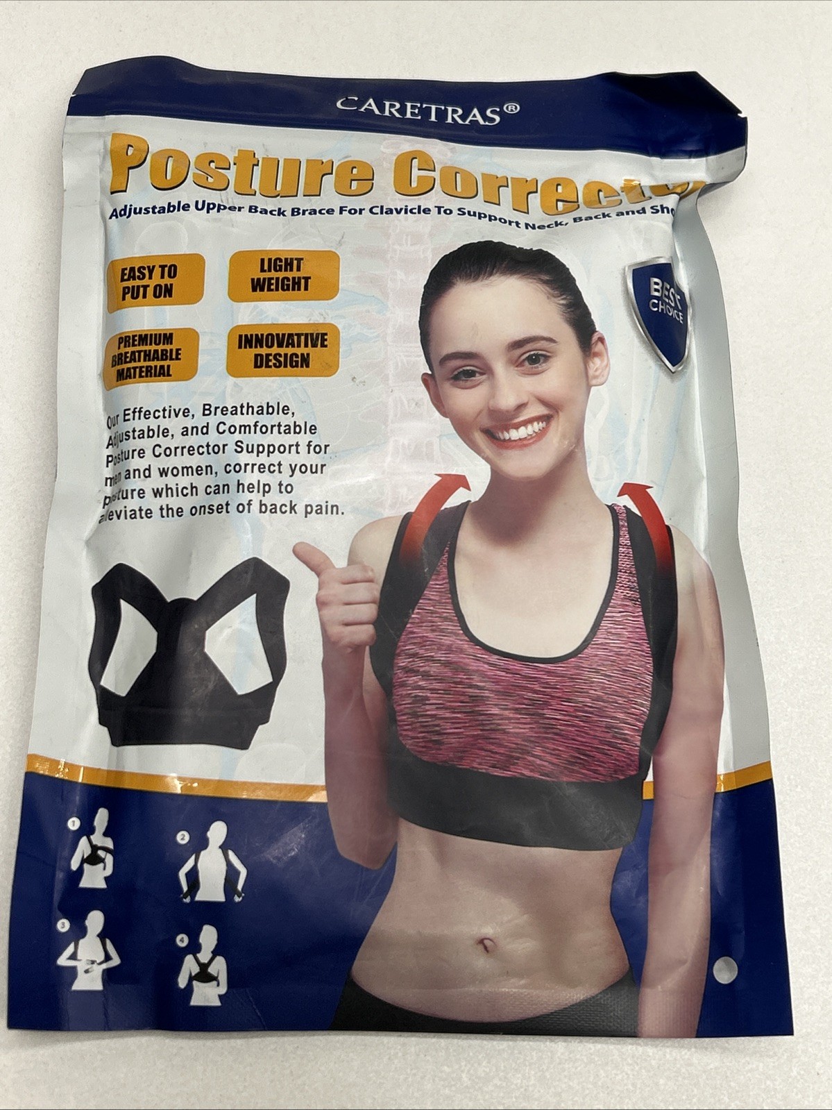 Posture Corrector Adjustable Upper Back Brace Caretras Large 31”-39”