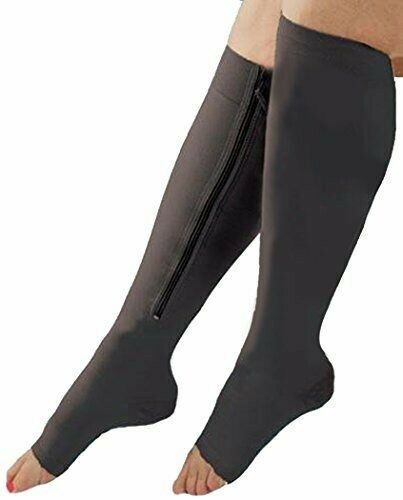 OPEN TOE Compression Socks 20-30mmHg Graduated Knee High Calf Zip 1 & 3 Pairs