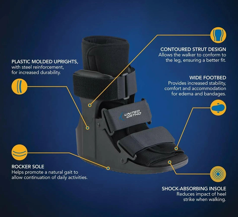 United Ortho USA14013 Short Cam Walker Fracture Boot, Small, Black