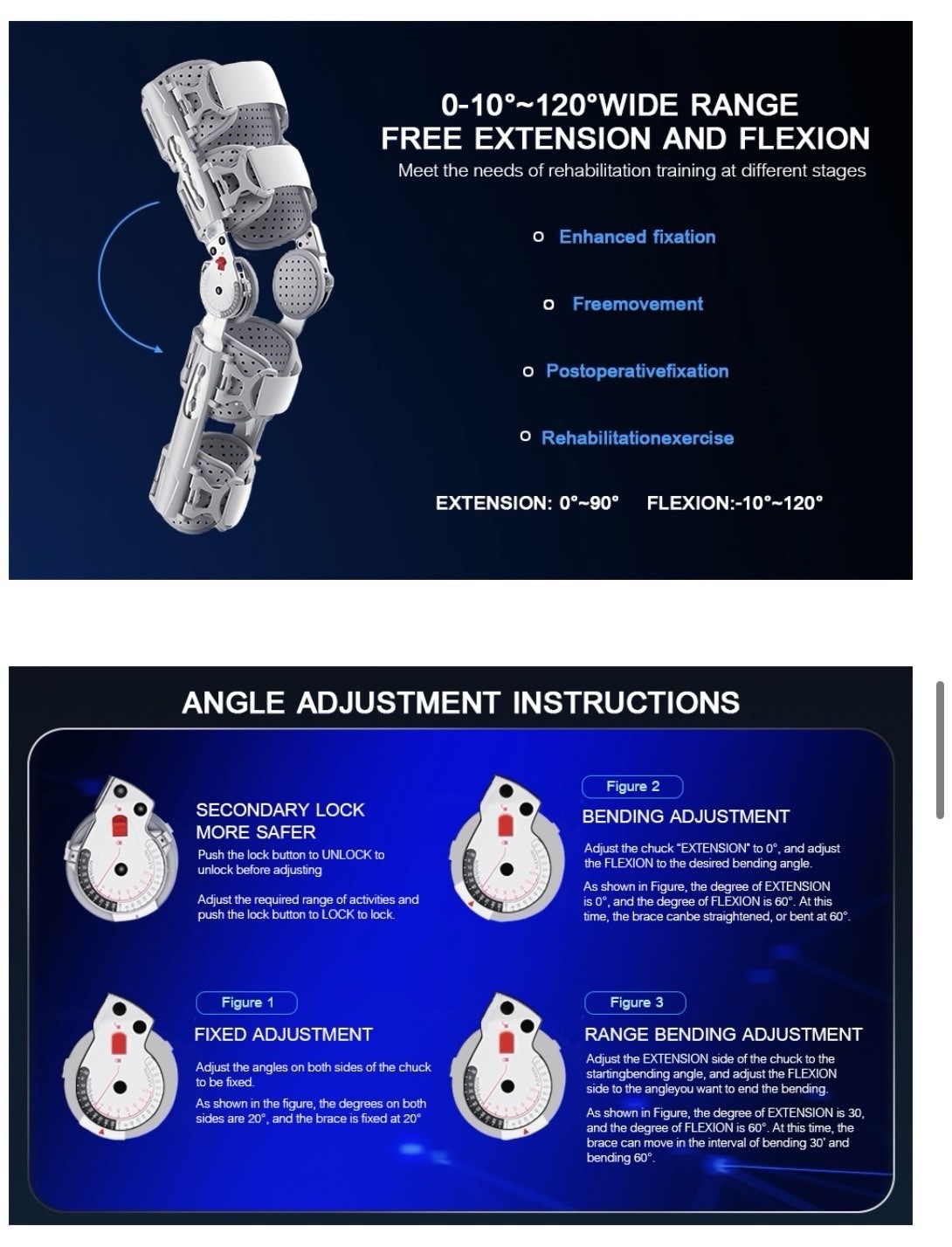 GoHelmate Adjustable ROM Knee Brace Hinged Post-Op Support FREE SHIP