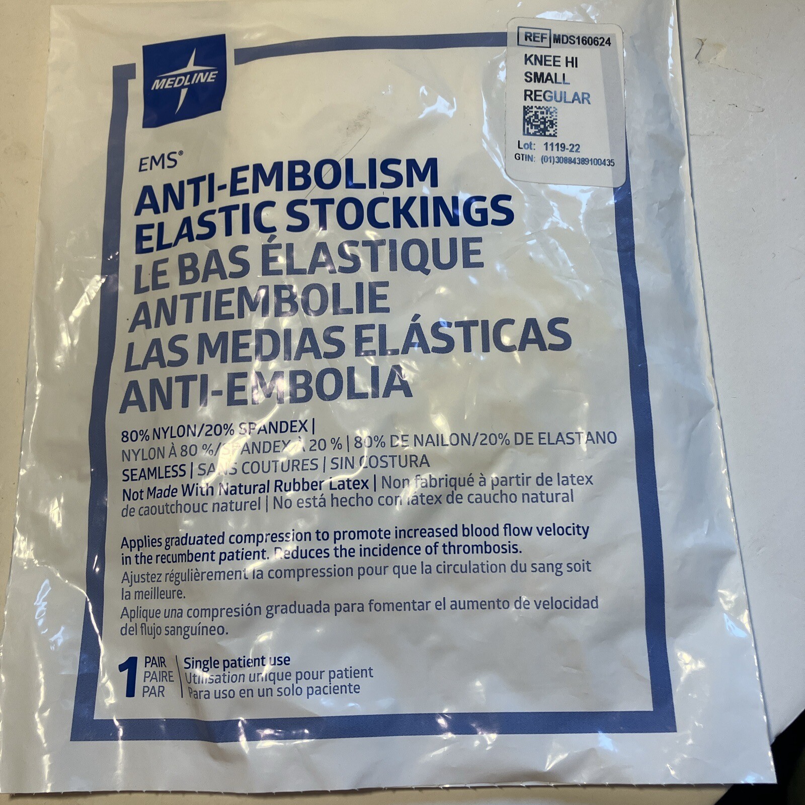 NEW Anti-Ebollism Elastic Stocking Medline Knee hi Small 10″-13″ Calf White