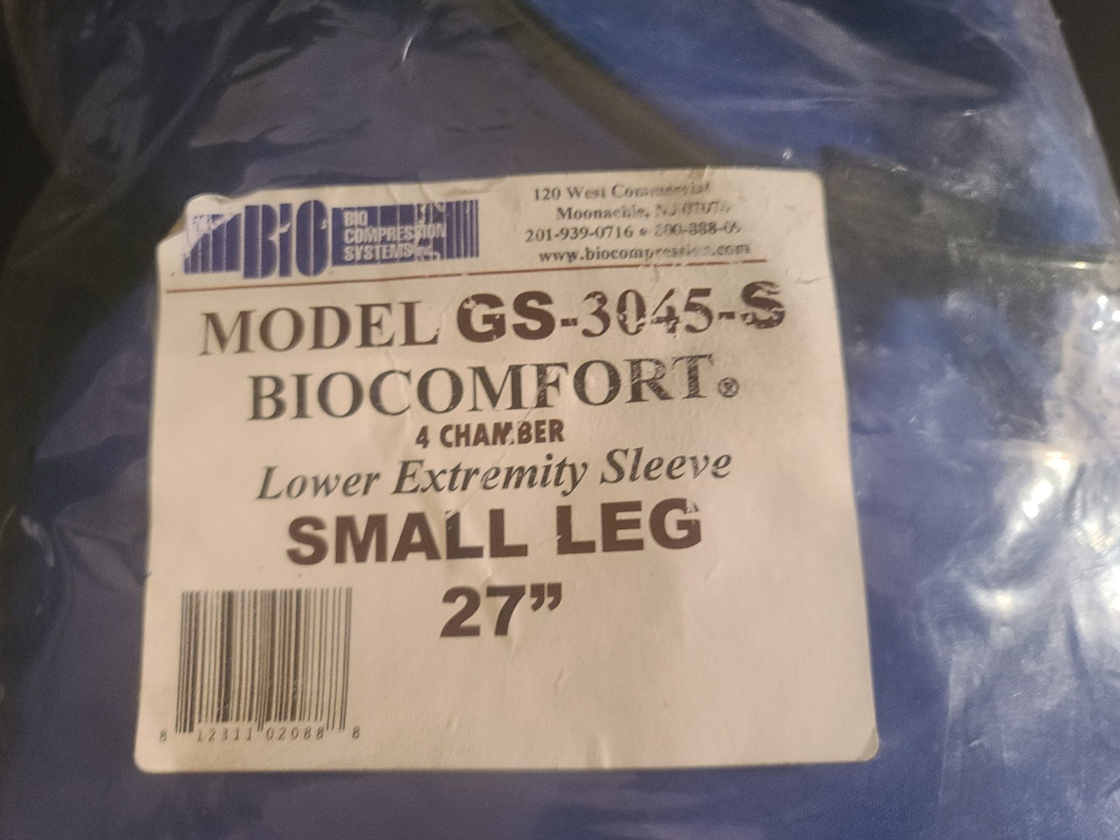 Biocomfort Bio Compfort Lower Extremity Sleeve Compression Garment SMALL Leg