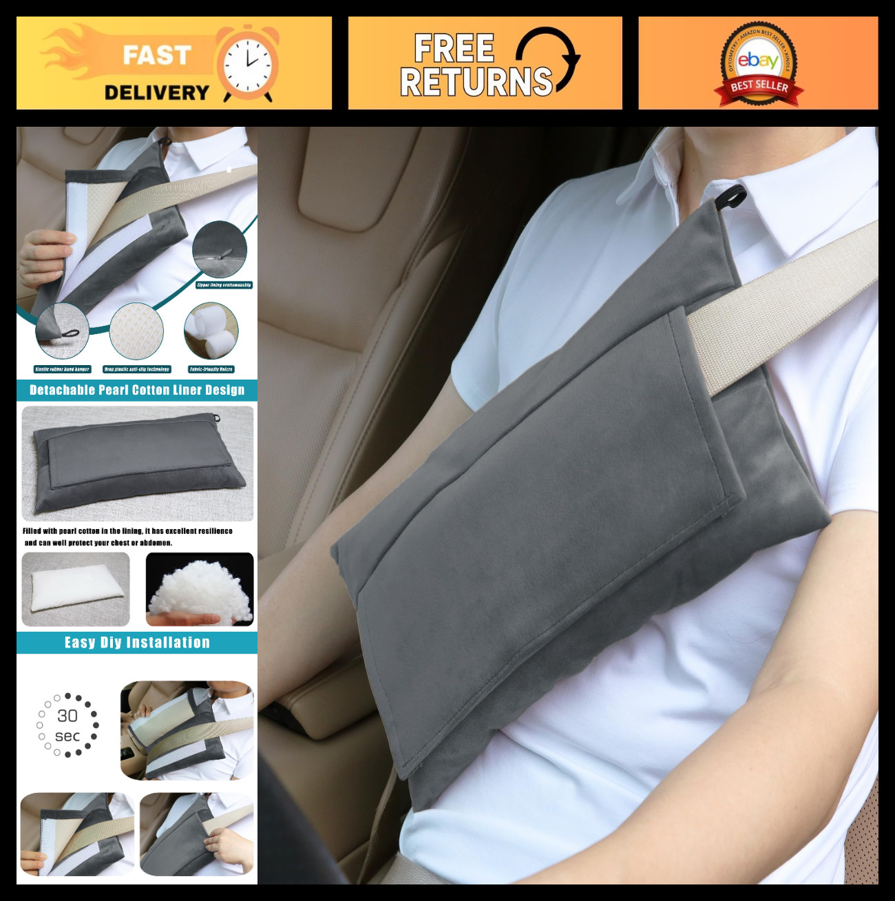 Soft Seatbelt Pillow for Post-Surgery Comfort | Mastectomy, Heart Surgery, Hyste