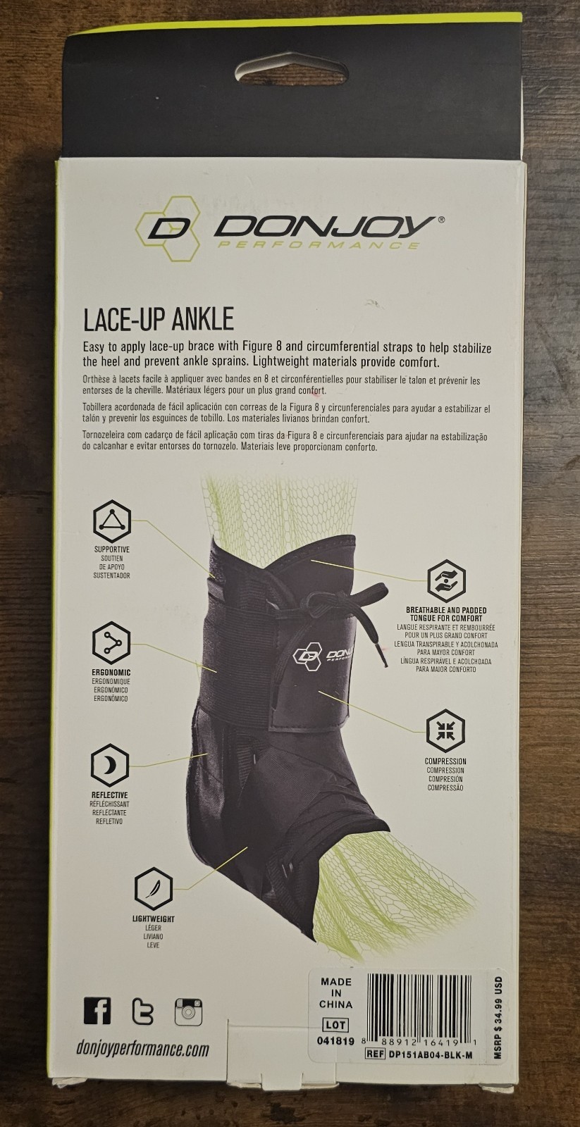 DonJoy Performance Lace-Up Ankle Brace M/Medium Black Figure 8 Support