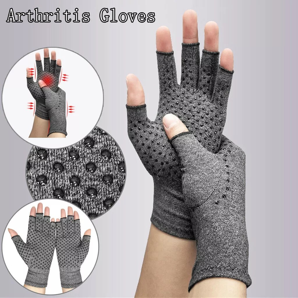 Anti Arthritis Fingerless Copper Compression Gloves Hand Support Pain Relief UK