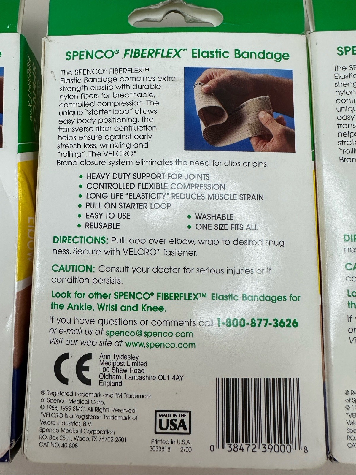 NOS Spenco FIBERFLEX Elastic Bandage, Elbow Wrap, One Size Fits All – Pack Of 3