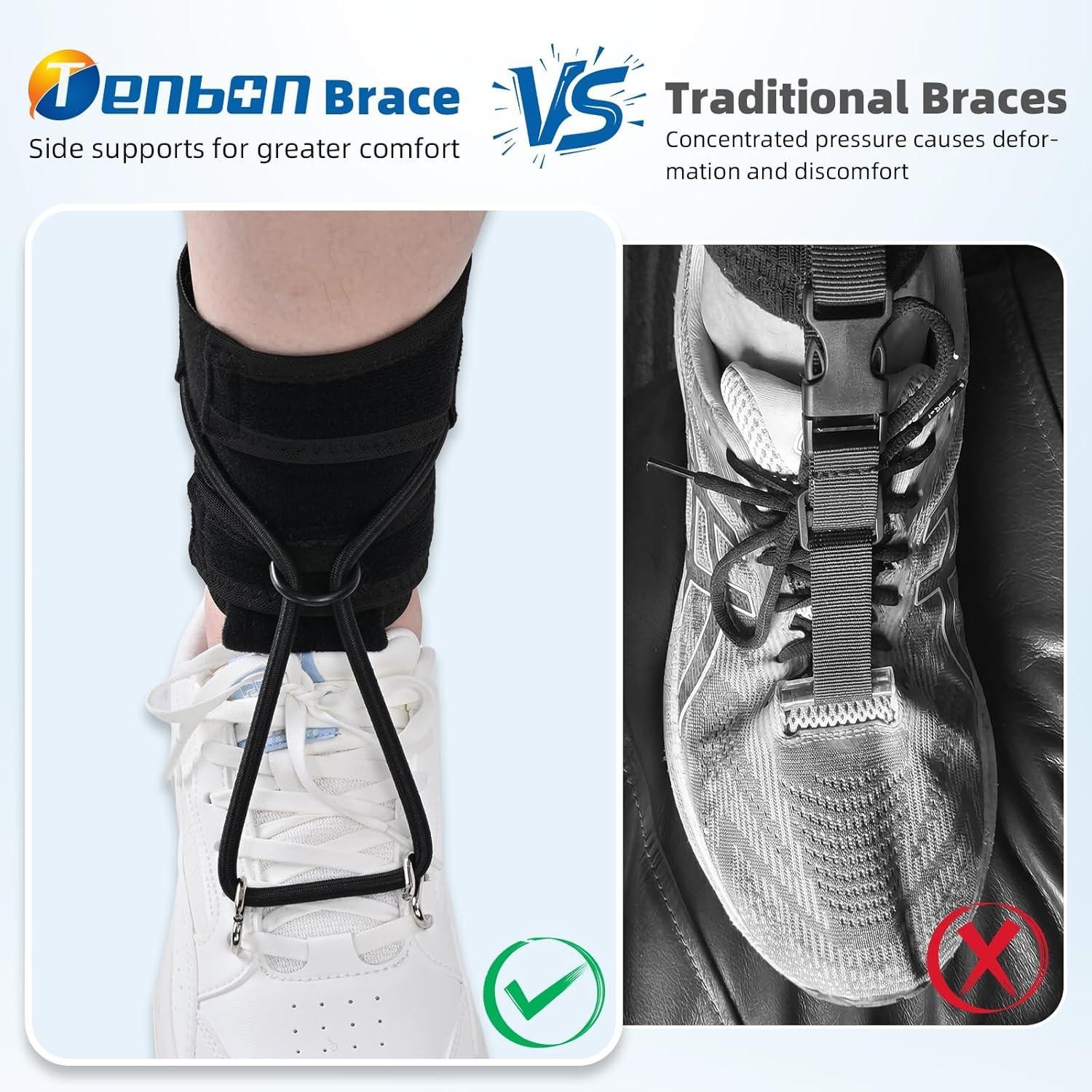 Afo Foot Drop Brace for Walking with Shoes, Adjustable Ankle Support, Secure