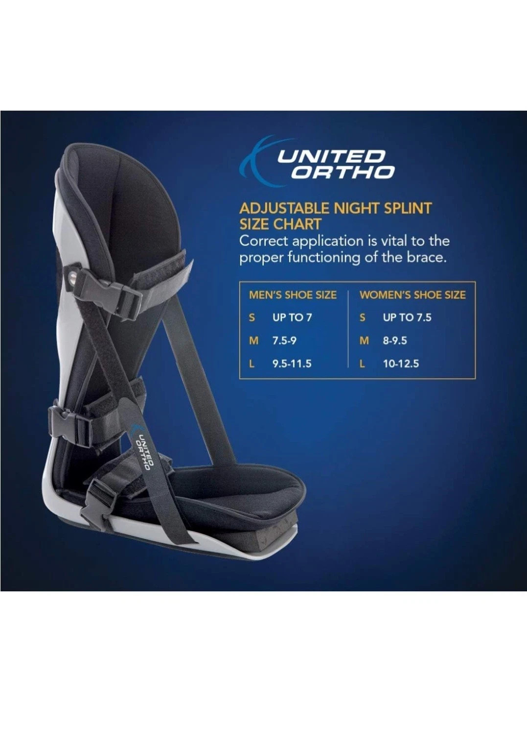 United Ortho Plantar Fasciitis Night Splint Brace Adjustable L/R Sz Medium
