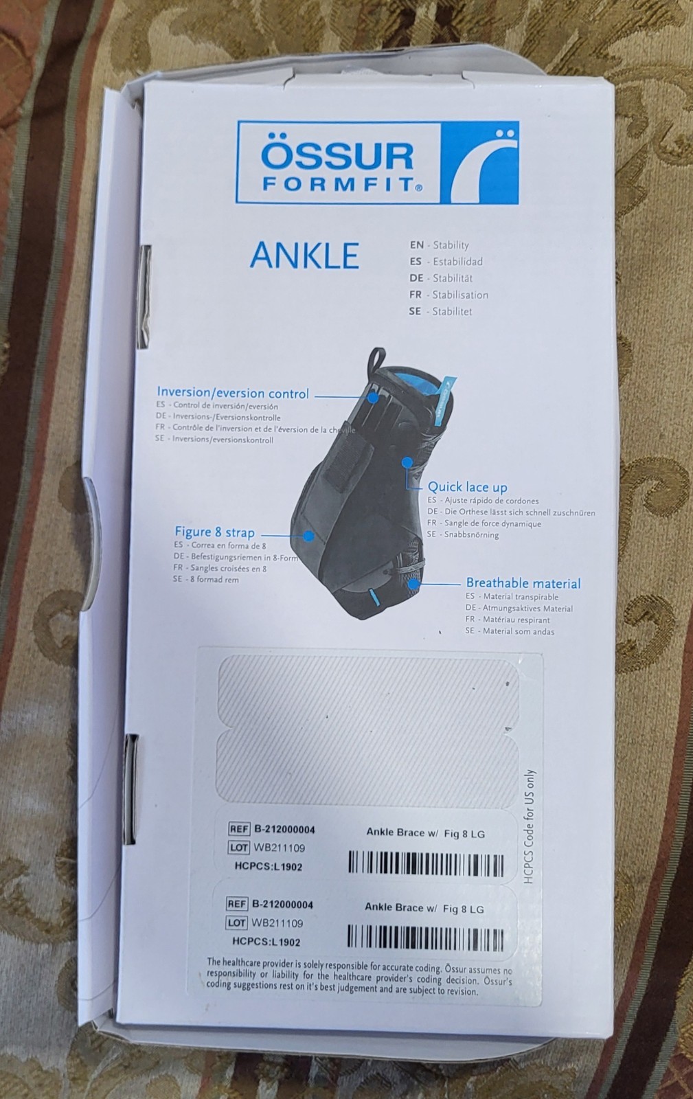 Ossur Form Fit Ankle Support Brace with Figure 8 Straps B-212000004 Size Large