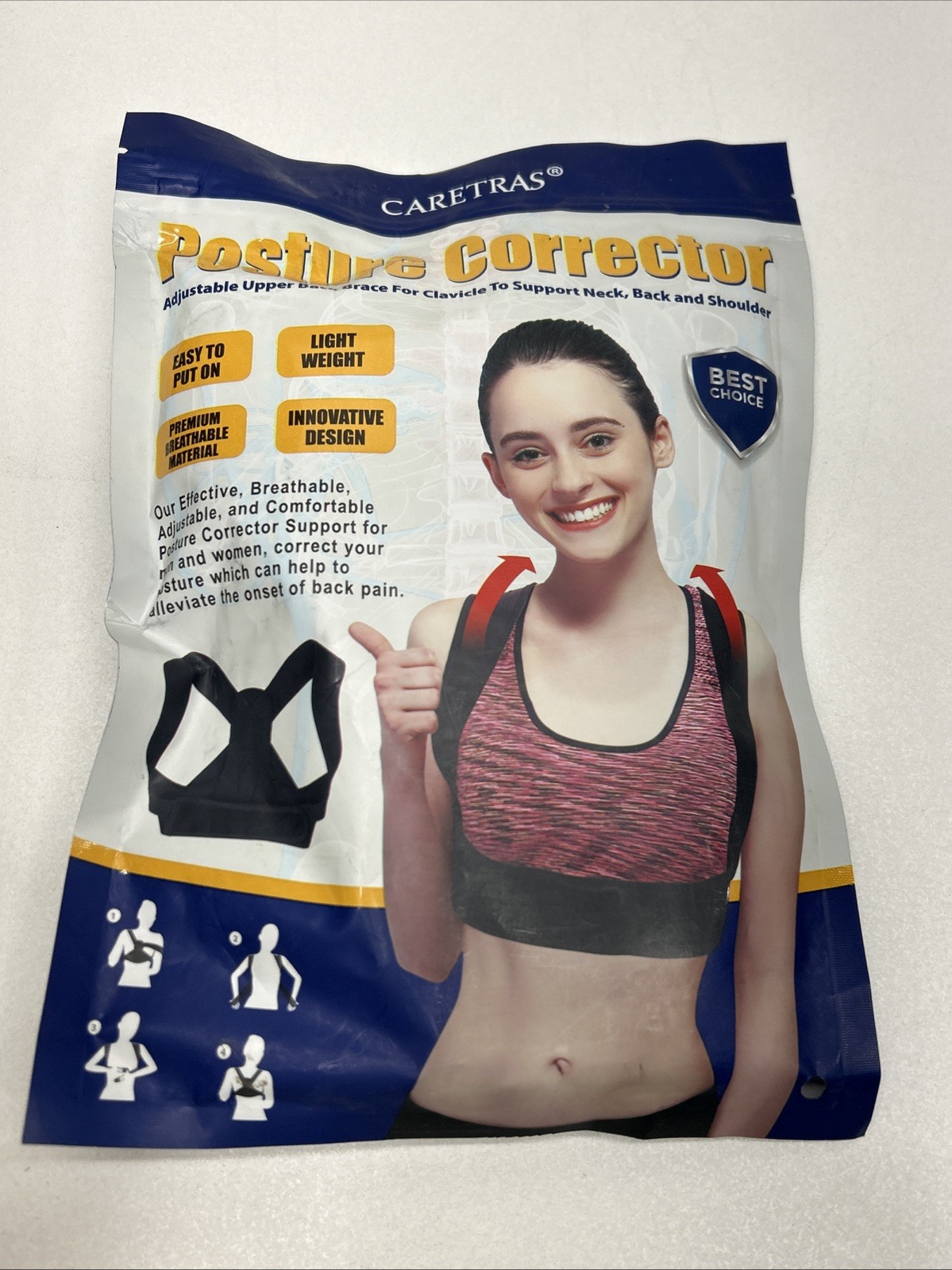 Posture Corrector Adjustable Upper Back Brace Caretras Large 31”-39”