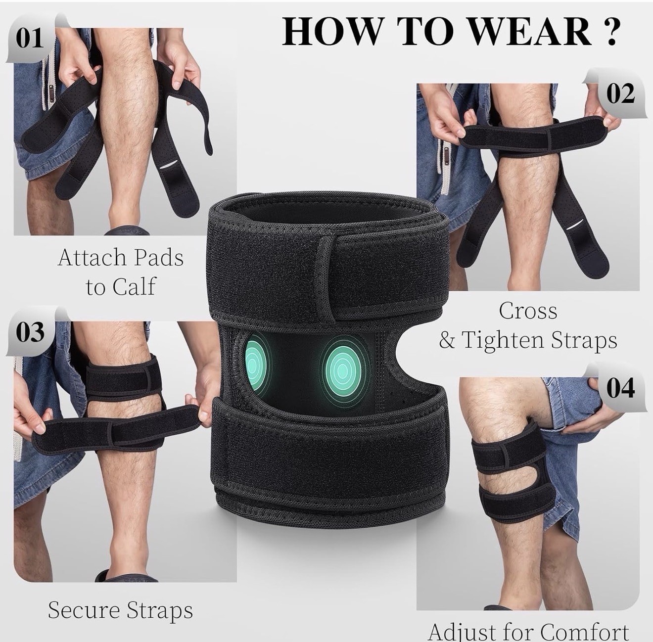 Adjustable Sciatica Calf Compression Brace Silicone Pads Black One Size Unisex
