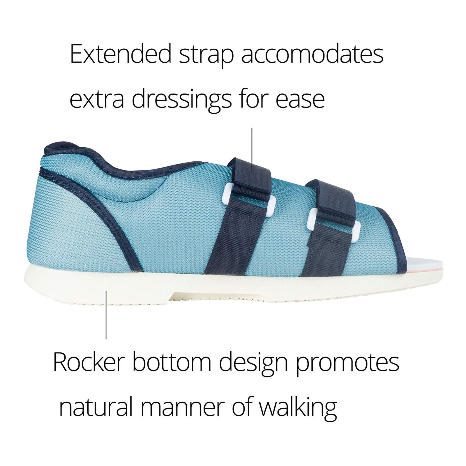 Ossur Blue Mesh Top Post-Op Shoe Medium Extended Strap / Dual Side Closure 17005