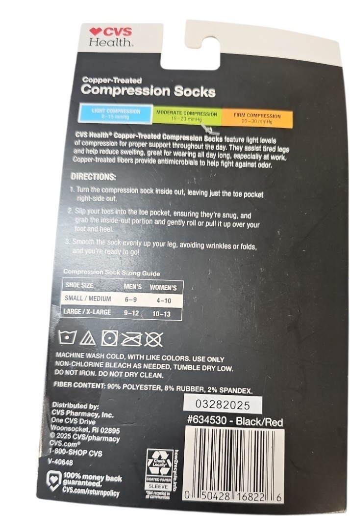 Copper Compression Socks 8-15 mmHg Over-the-calf Light Support S/M CVS