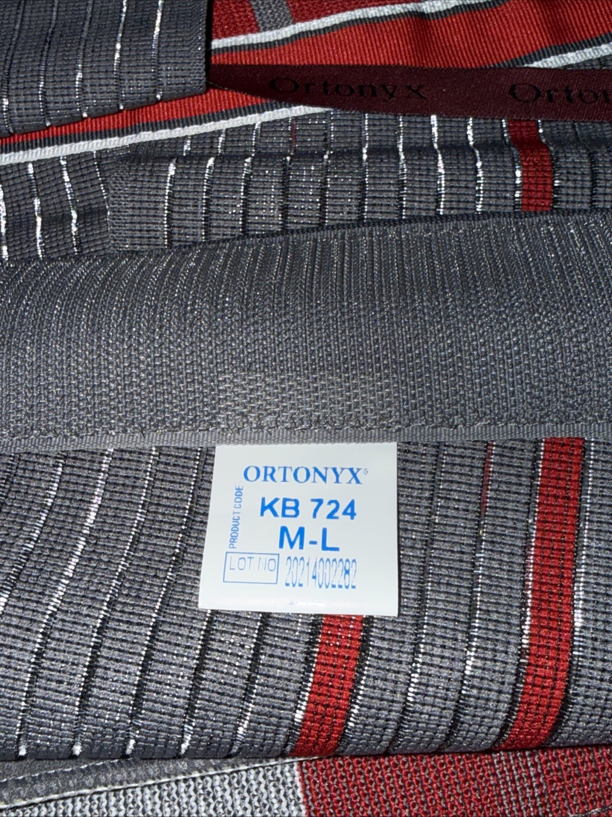 ORTONYX Gray/Red Ergonomic Design Lumbar Support Belt Sz. M-L KB724