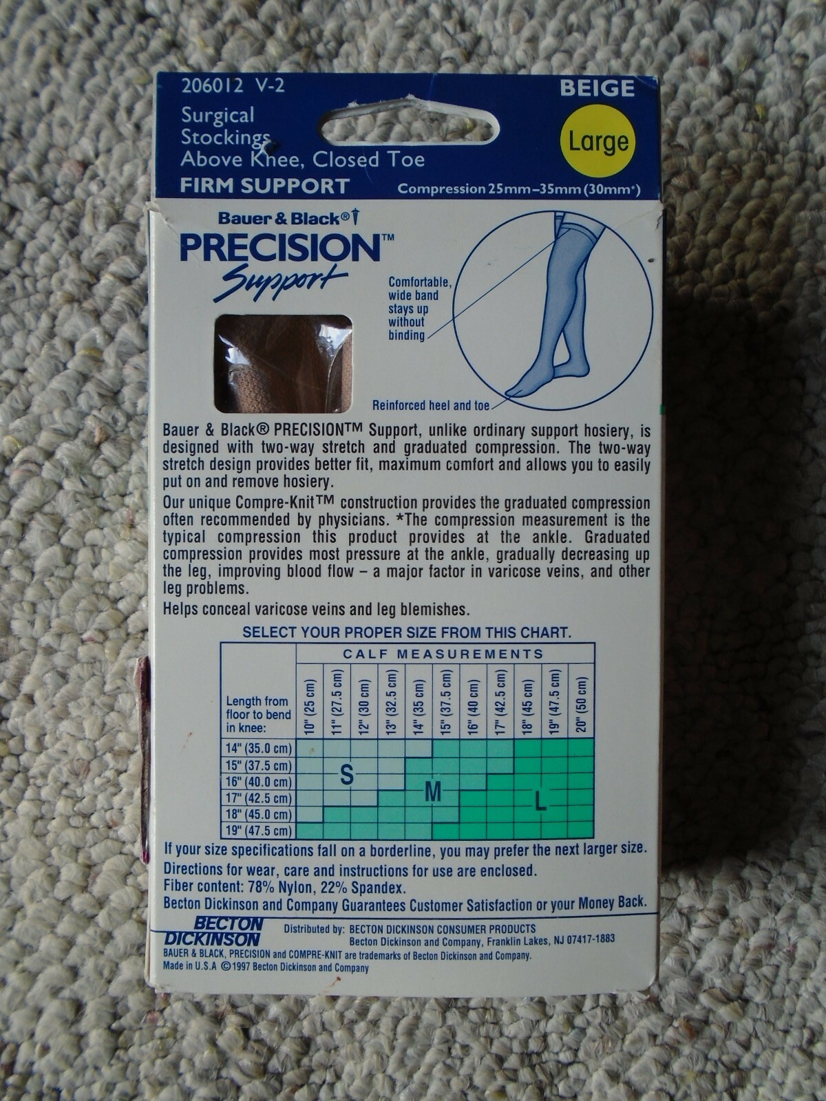 Precision Support Surgical Compression Stockings Thigh High 25-35 mmHg Beige Lg