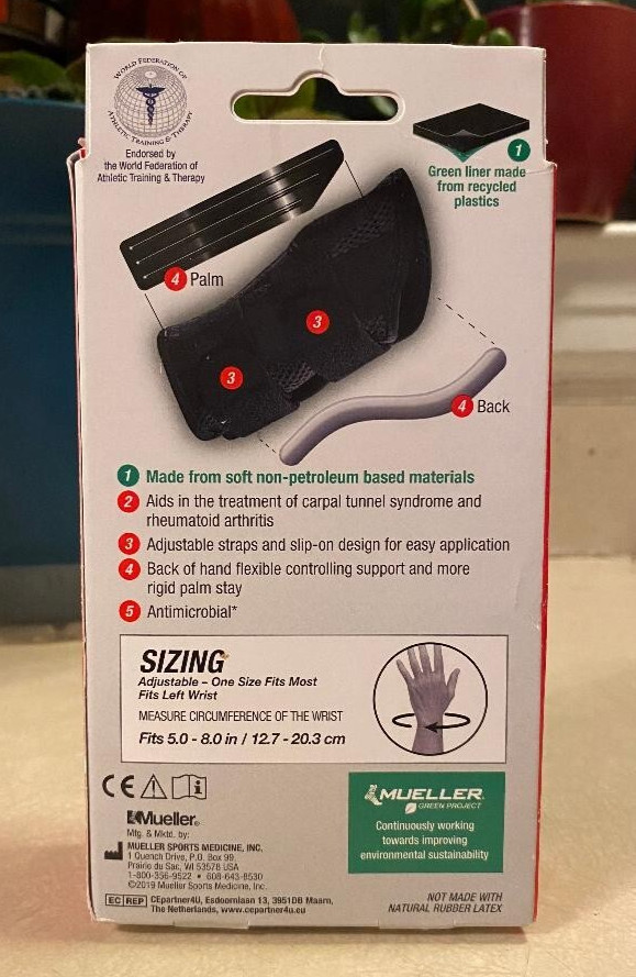 Mueller Sports Medicine Fitted Wrist Brace LEFT One Size Fits Most Max FreeS&H