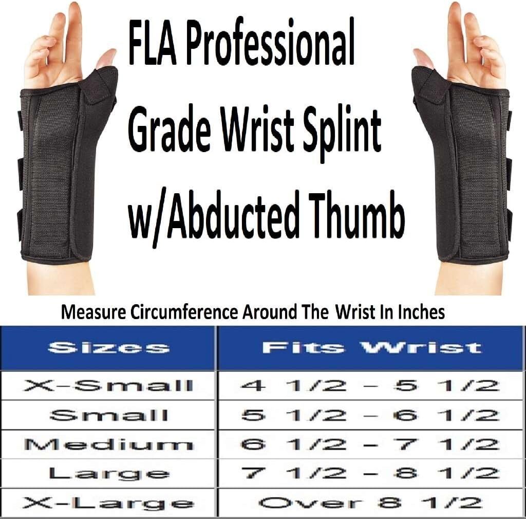 FLA Left Hand Small Wrist Splint w/Abducted Thumb Black Professional Grade