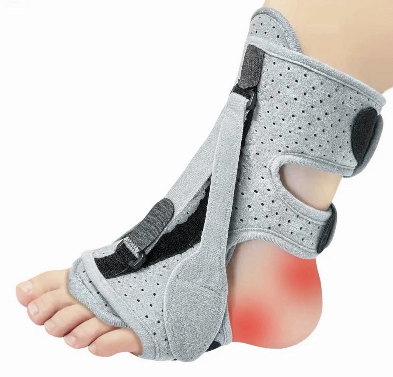 Adjustable Plantar Fasciitis Night Splint, Universal Fit, 3-Strap, Gray L/XL