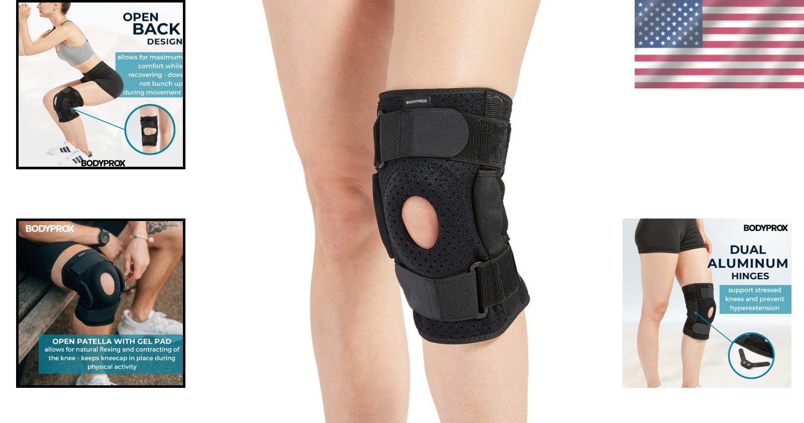 Comfortable Open Patella Hinged Knee Brace for Ligament Injuries, Black Medium