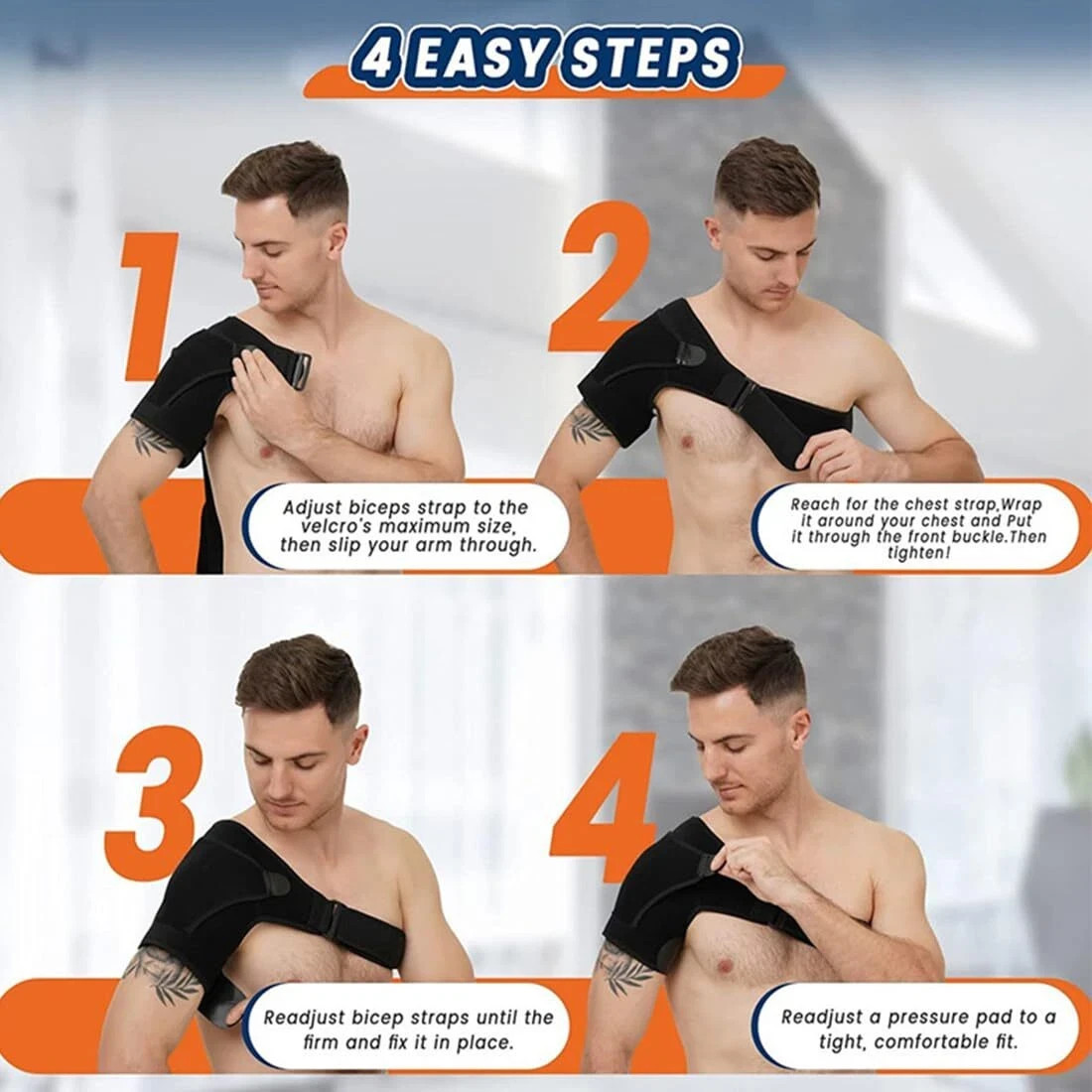 Shoulder Brace Rotator Cuff Support Relief Pain Adjustable Belt Black Left Right