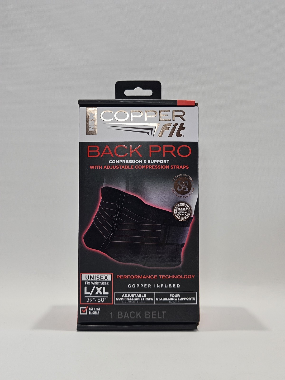 Copper Fit Back Pro Compression & Support With Adjustable Straps – Black – L/XL