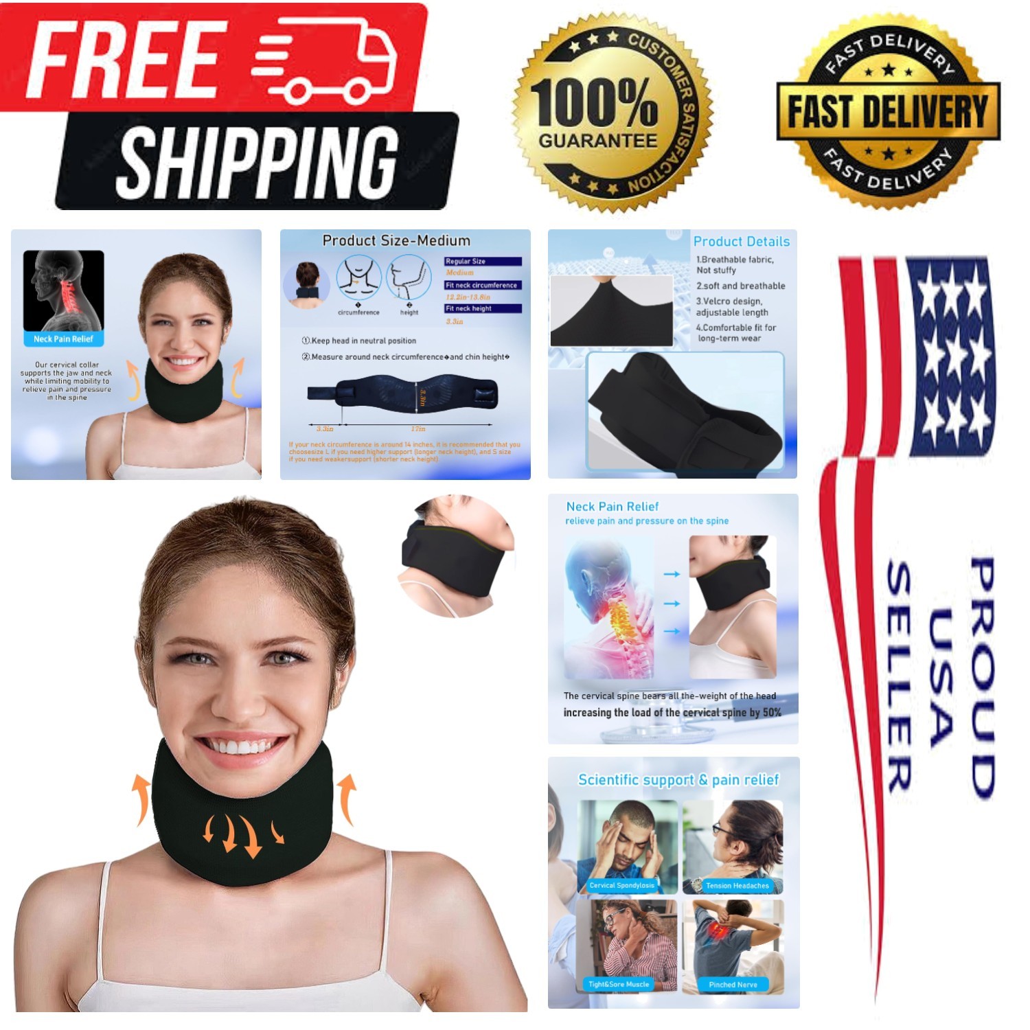 Breathable Adjustable Neck Collar – Comfort and Pain Relief for Travel & Sleep