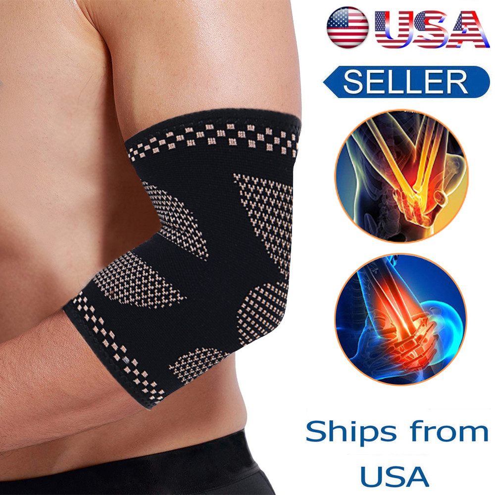 Copper Elbow Brace Compression Sleeves Arm Support Tendinitis Joint Pain Relief