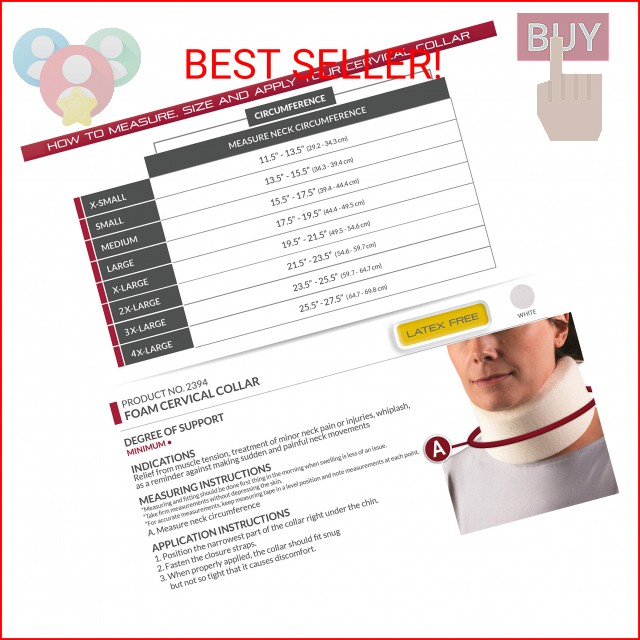 OTC Cervical Collar, Soft Contour Foam, Neck Support Brace, White Narrow 2.5″ De