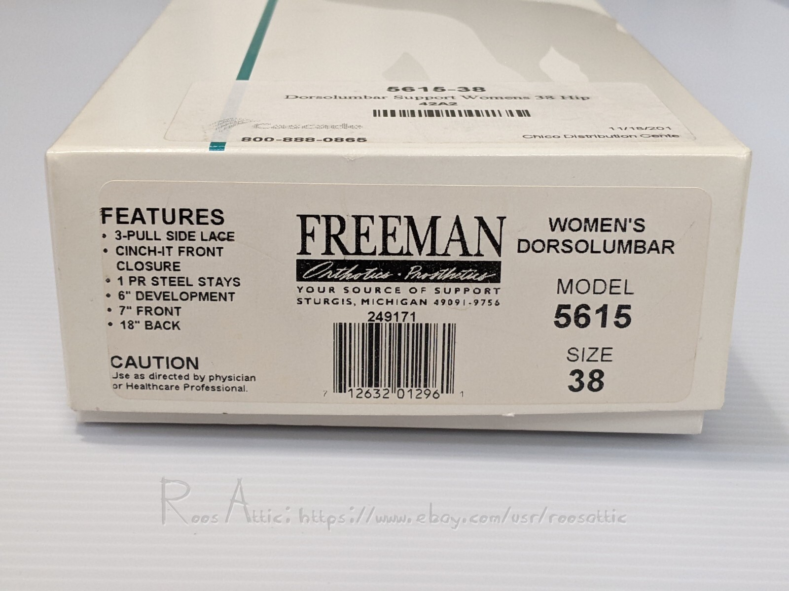 Freeman Womens Dorsolumbar Support Corset Back Brace White: Model 5615 / Size 38