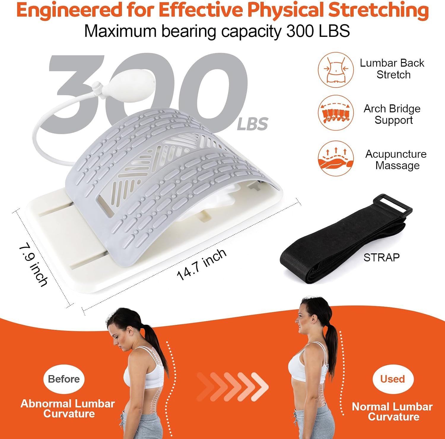 Inflatable Back Stretcher for Lower Back Pain Relief, Adjustable Airbag Lumbar T
