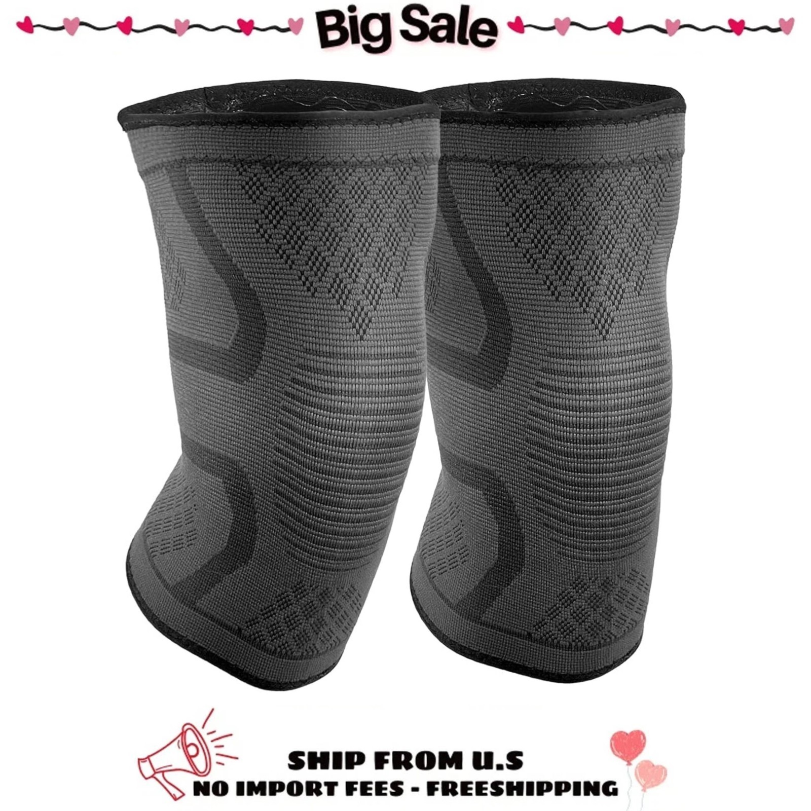 2 Pack Compression Knee Braces for Pain Relief, Support Sleeve for Sports