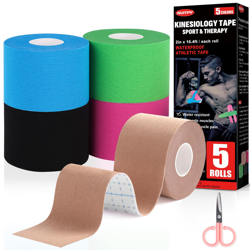 Nuitpy 5 Rolls Kinesiology Tape 5 Colors 2 Inch X 16.4 Feet Waterproof Athletic