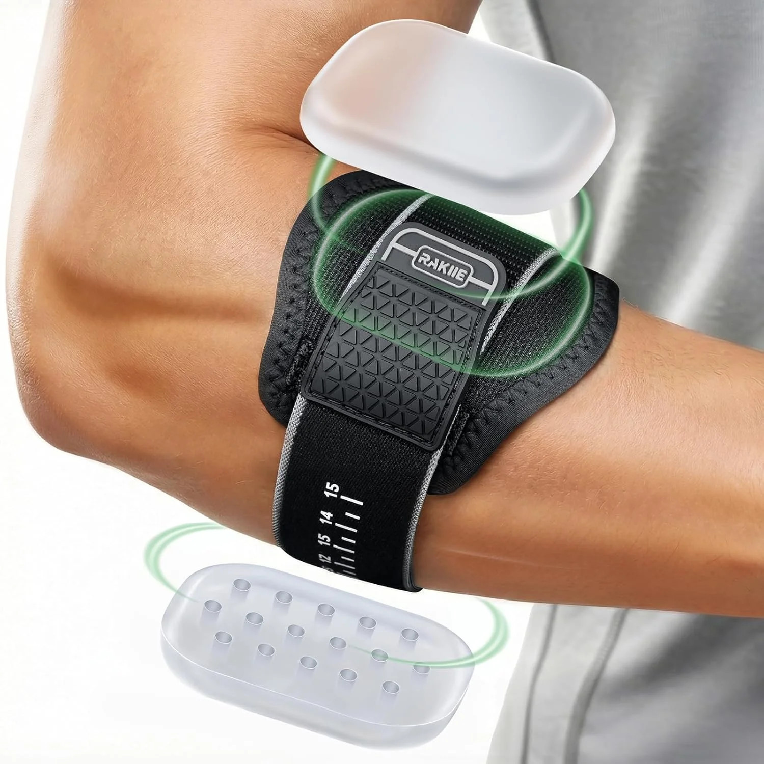 Rakiie Tennis Elbow Brace Upgraded for Men Women with 2 Silicone Pads Adjustabl