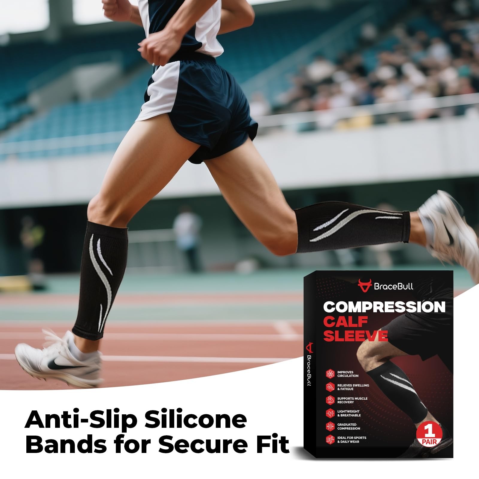 BraceBull Calf Compression XXL (Calf Circumference 13.4″-16.9″), Black
