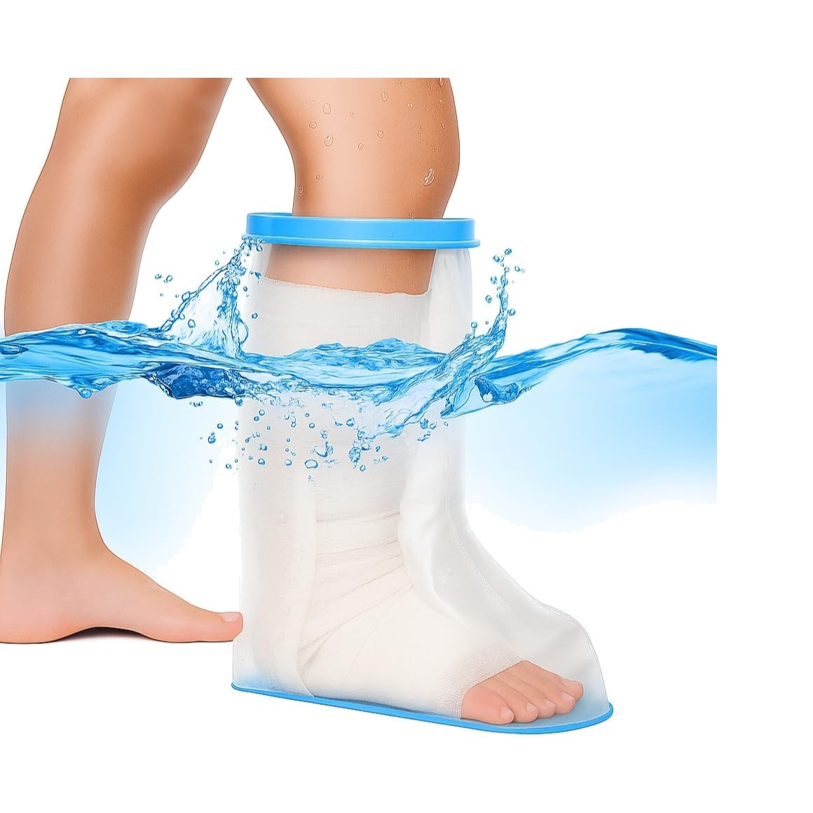 100% Waterproof Leg Cast Cover for Shower with Non-Slip Bottom Reusable Shower