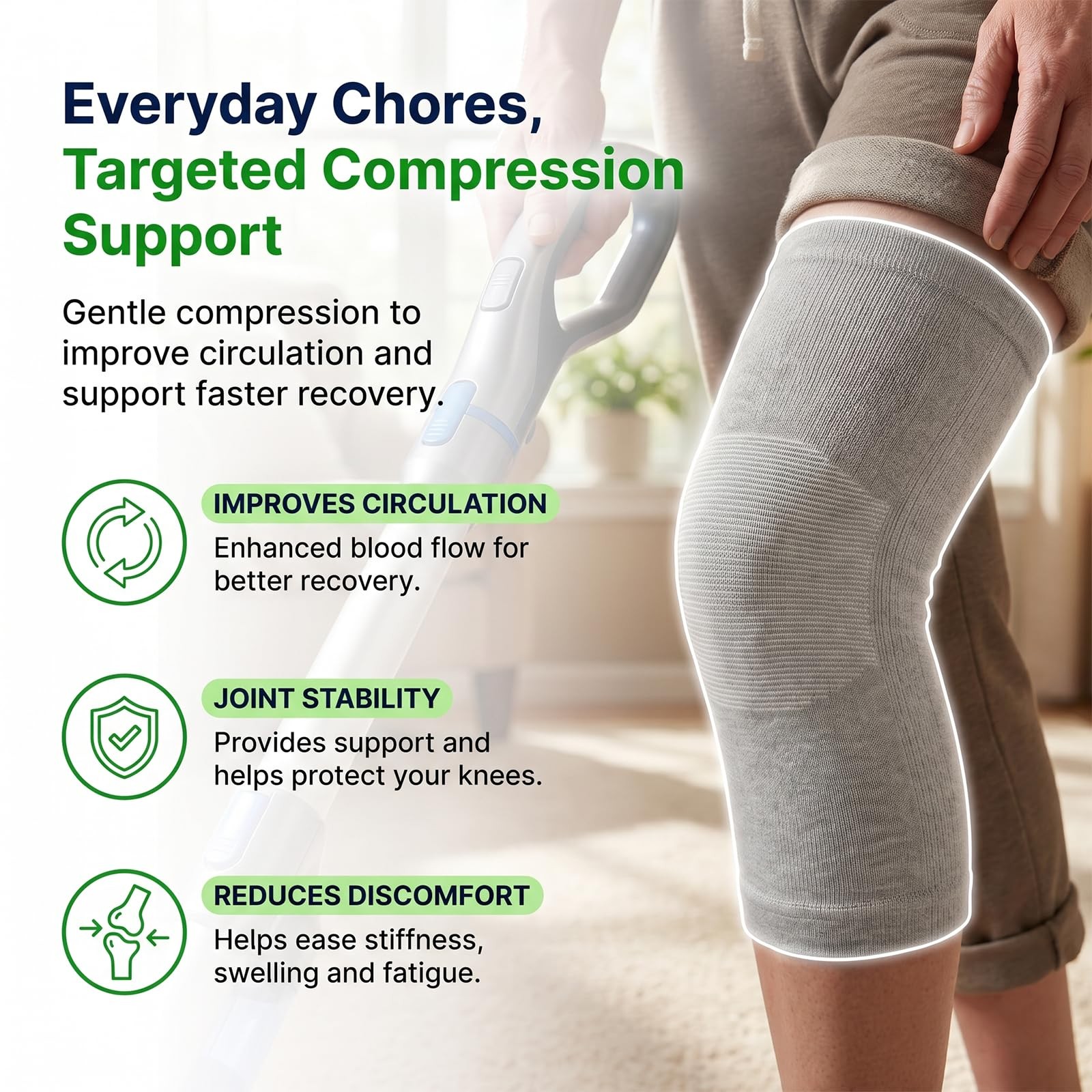 Braventure Rayon from Bamboo Compression Knee Sleeve For Women & Large, Gray