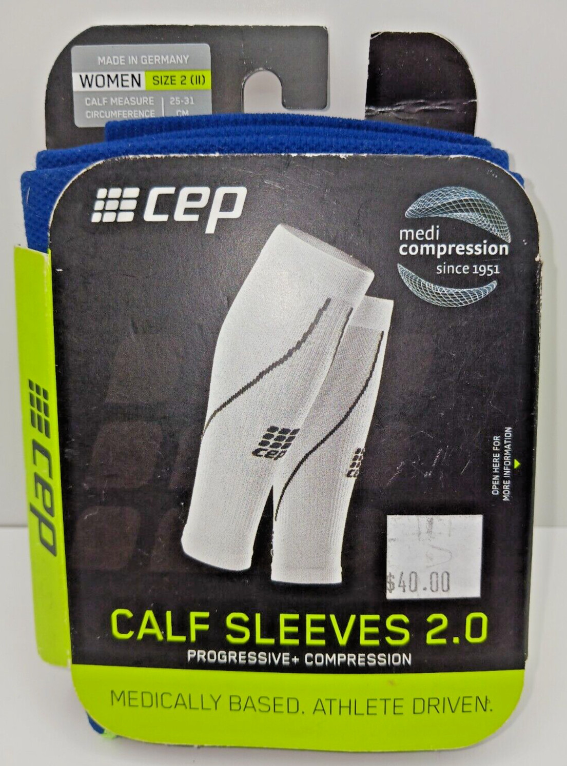 CEP Women’s Calf Sleeve 2.0 Size 2 25-31 CM Deep Ocean/Green NEW