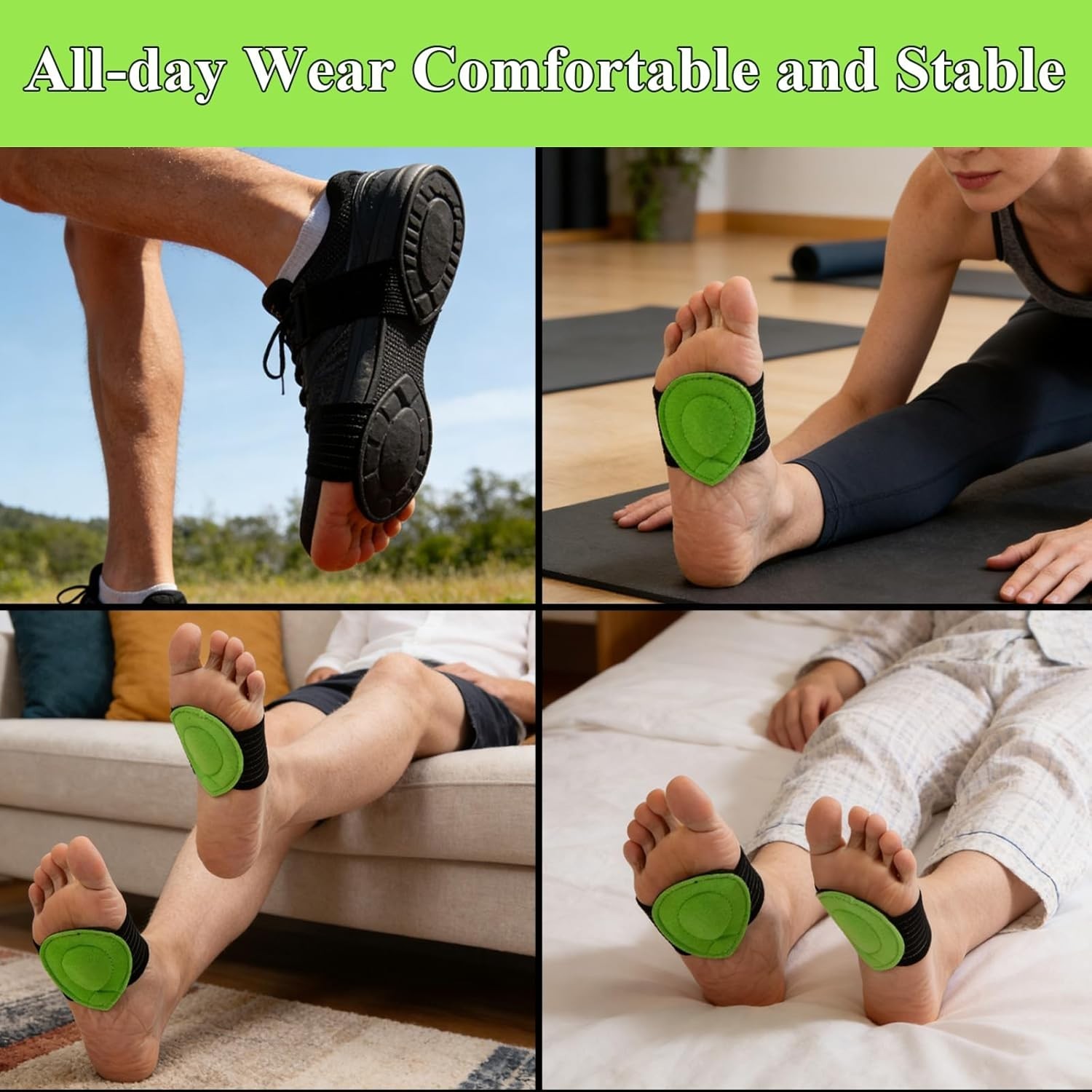 Arch Support Compression Sleeves, 3 Pairs, Cushioned Foot Relief Black/Green
