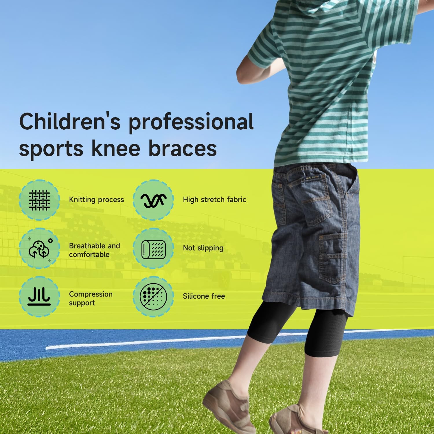 2 Pairs Kids Knee Brace Compression Sleeve Non Slip Support Sports Black S