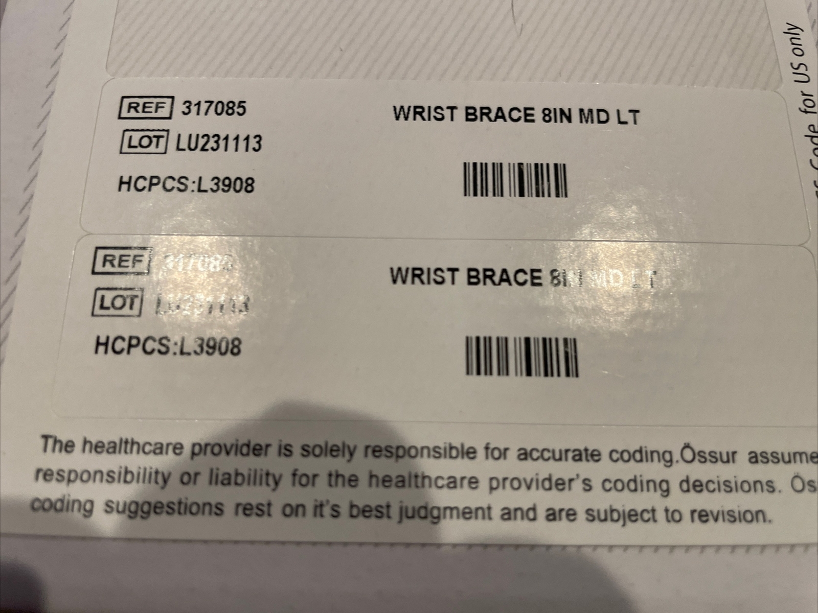 Ossur Wrist Braces 8in MD- Right And Left